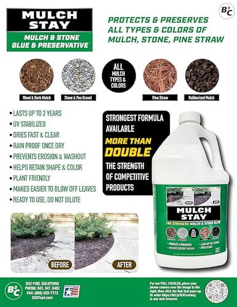 MULCH STAY Mulch Glue, Stone Glue & Preservative for Landscaping. 128 oz (2 PK) Preserves and - ALL Types of Mulch, Stone and Pine Straw, Lasts up to 2 yrs, Dries Clear, Rea
