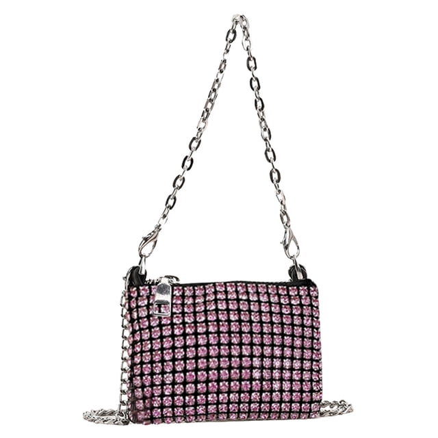 Monedero Mini bolso de hombro duradero con diamantes de imitación para el ocio diario Púrpura