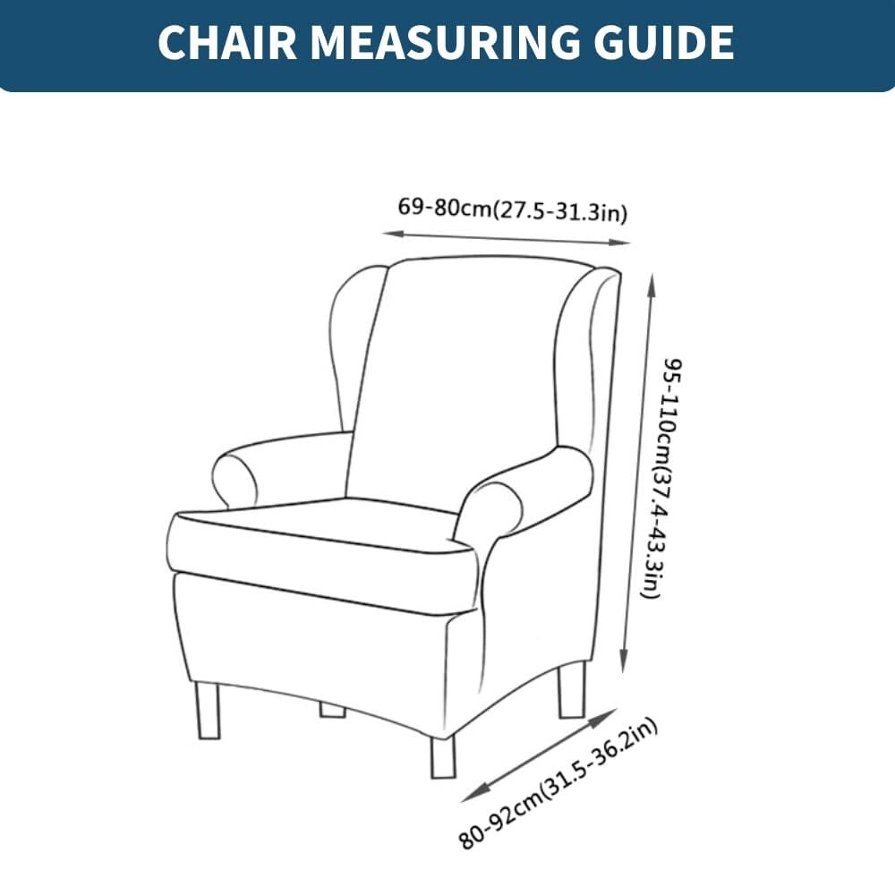 LKJYER Wing Chair Slipcovers 2 Pieces Stretch Spandex Wingback Chair Covers Sofa Slipcover Washable Armchair Protector Cover for Living Room and Bedroom