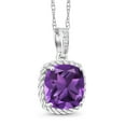 thumbnail image 3 of Gem Stone King 10K White Gold 2.07 Ct Cushion Amethyst Diamond Pendant With 18 inch Chain, 3 of 6