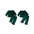 thumbnail image 5 of RUINIXCW 2Pcs Toddler Girl Velvet Outfit Puff Long Sleeve Doll Collar Solid Color Button Front Tops and Bell Bottom Pants Set, 5 of 9