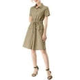 thumbnail image 3 of INSPIRE CHIC Women's Fit and Flare Collar Pocket Elastic Waist Mini Dress XL Dark Khaki, 3 of 8
