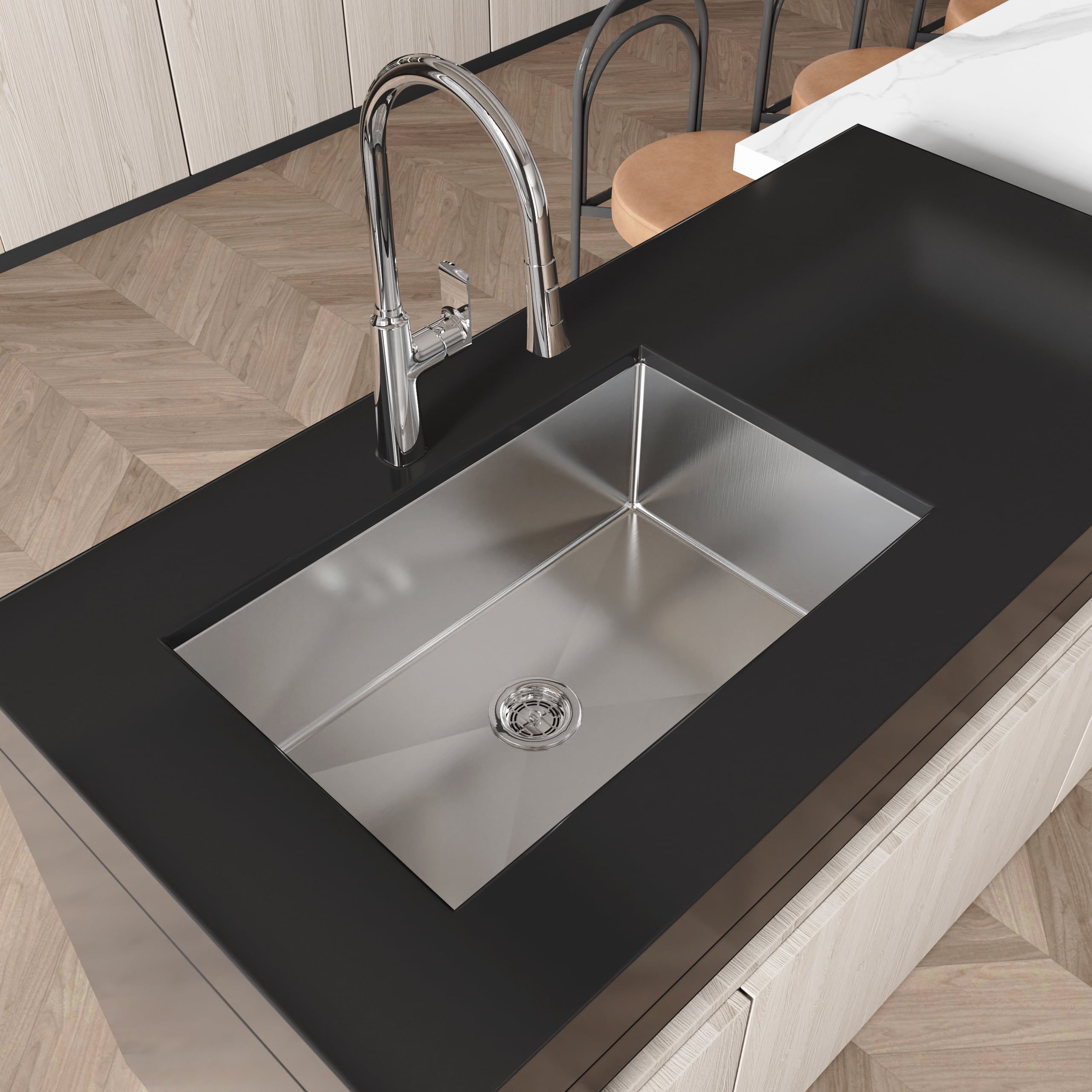 Stainless Steel Kitchen Sink, 30″x19″ Drop In Single Bowl, Undermount Handmade Sink in Brushed Nickel, with US Standard Drain and Hook