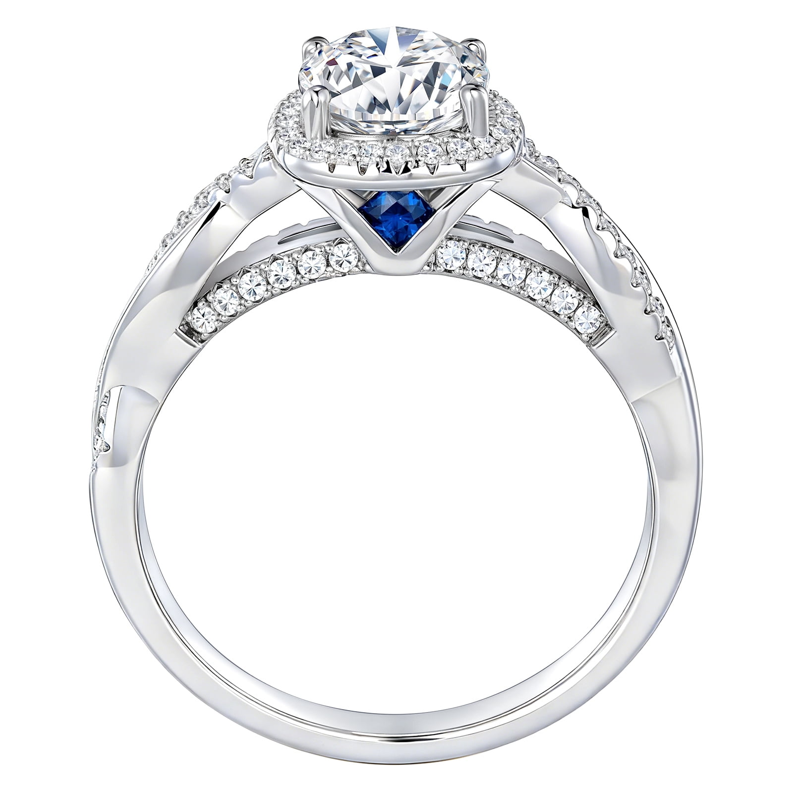 Newshe Jewellery 2.5 Carat Moissanite Wedding Ring Sets Twisted Band Cushion Round Infinity Bridal Rings for Women Size 6