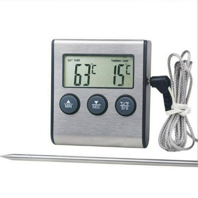 Digital Oven Thermometer Kitchen Food Cooking Meat BBQ Probe Thermometer With Timer Water Milk Temperature Cooking Tool with Stainless Steel Temperature Probe Large LCD Display(1 Pc)