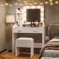thumbnail image 3 of GloryStar Dressing Table with Mirror and 3 Lighting Modes, LED Vanity Desk with Power Outlet, Cushioned Stool, and Two Drawers, 3 of 8