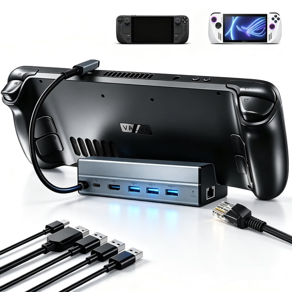 Docking Station for Steam Deck OLED 2023/ROG Ally/Legion Go, 6-in-1 Steam Deck Dock with HDMI 2.0 4K@60Hz, 100Mbps Ethernet, 3 USB-A 3.0 Ports and 100W USB-C Charging Port, Rog Ally Dock