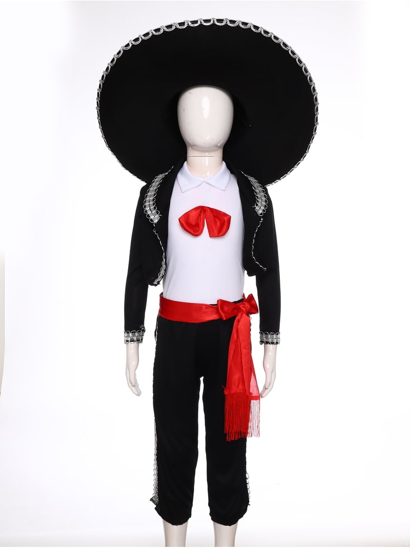 mexican party fancy dress Tiaobug Kids Boys Mexican Amigo Outfits Mariachi Charro Fancy Dress Pants Set for Theme Party Black 130/l, Boy's, Size: 130/Large