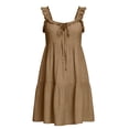 thumbnail image 4 of Smsaxvxz Summer Backless Mini Dresses for Women Fashion Solid V Neck Spaghetti Strap Casual Beach Vacation Sundress Khaki L, 4 of 8