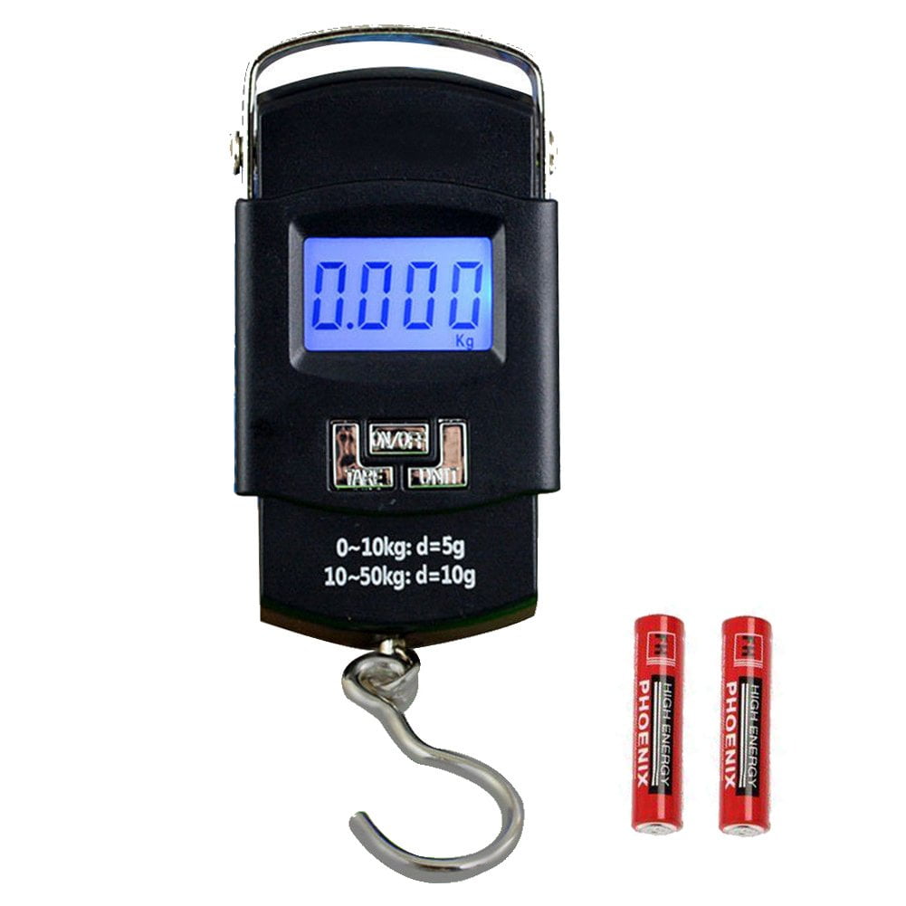 50kg luggage scale, digital hand scale with fishing hook, illuminated display, autohold tare