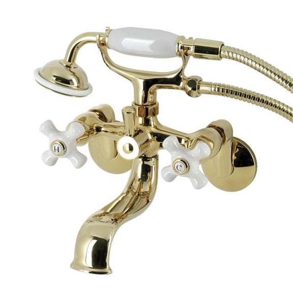 Kingston Wall Mount Clawfoot Tub Faucet with Hand Shower, Polished Brass