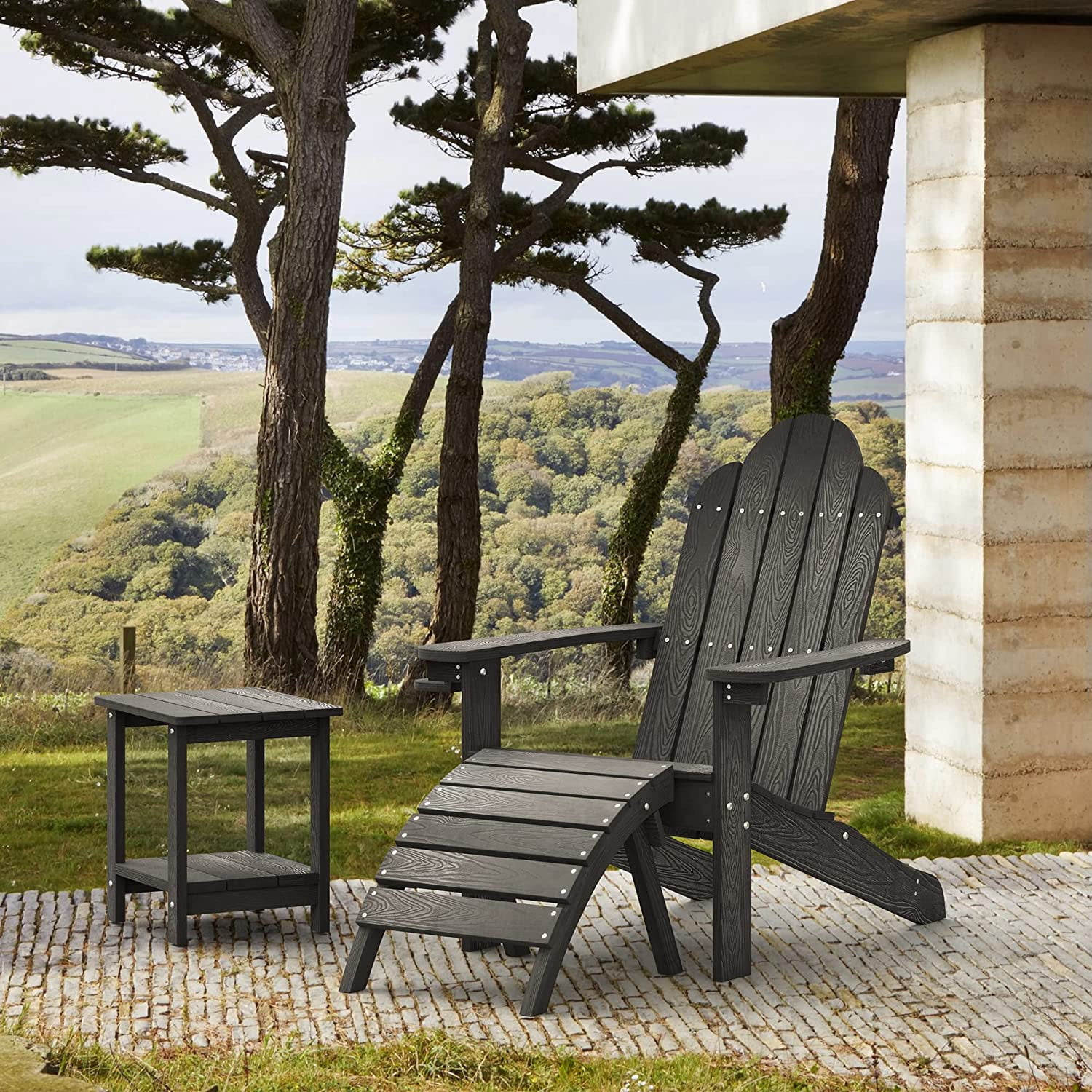 Dycanpo Adirondack Chairs with Cup Holder, 300lbs Weather Resistant, Black