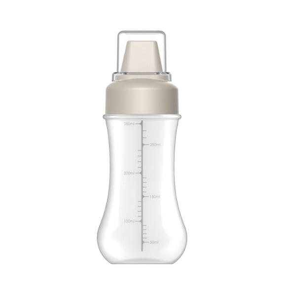 Squeeze Condiment Bottle, 5 Hole Lid 8.5oz Clear with Beige Cap, 1 Pack Portable Squeeze Bottle with Measurement Mark for Salad Dressing Ketchup BBQ Sauce Mustard for Kitchen Outdoor Picnic