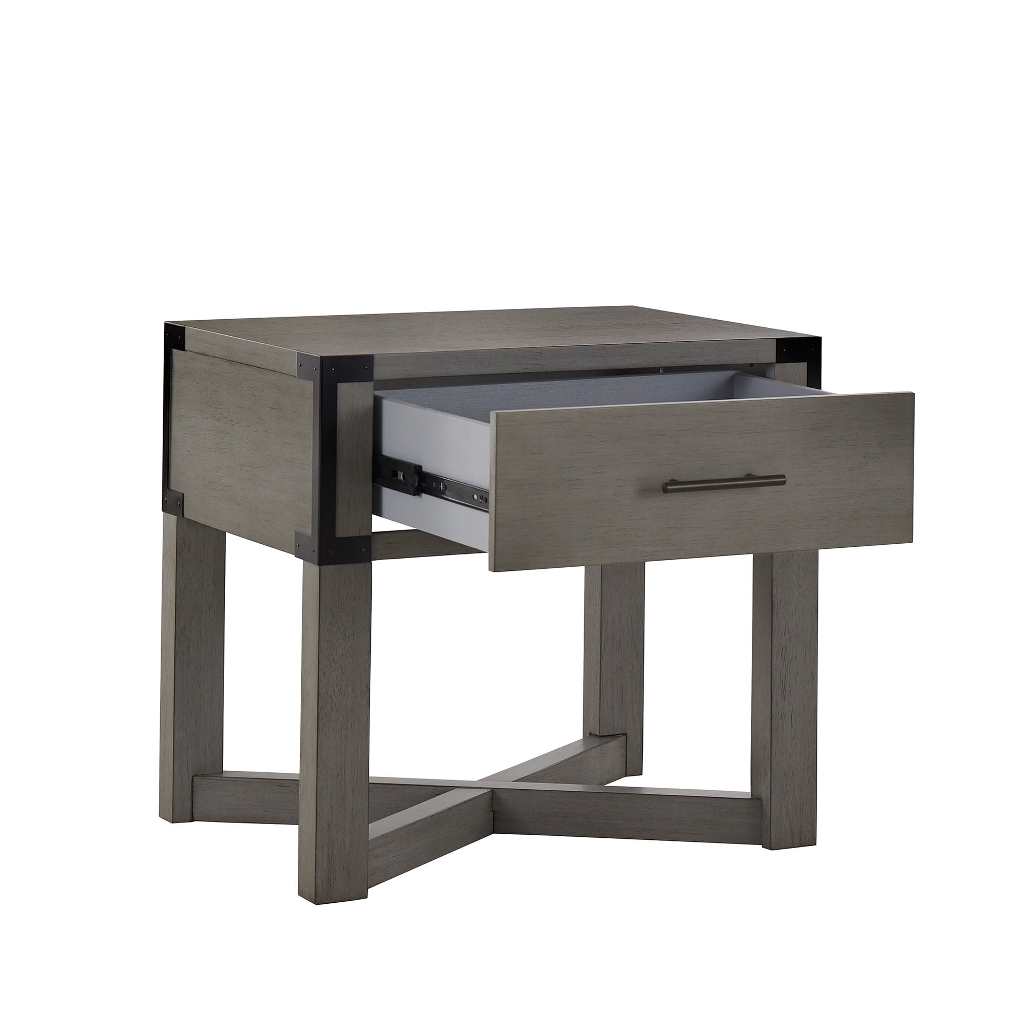 Weston Home Lompoc Wood Finish X-Base End Table with Drawer, Antique Gray