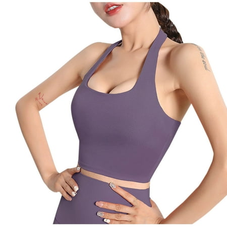 Mrasaso Weekly Deals! Workout Sets for Women Women Underwear Women s Casual Neck-Hanging Sports Bra Wireless and Comfortable for Active Days(1pc Bra) Purple|S