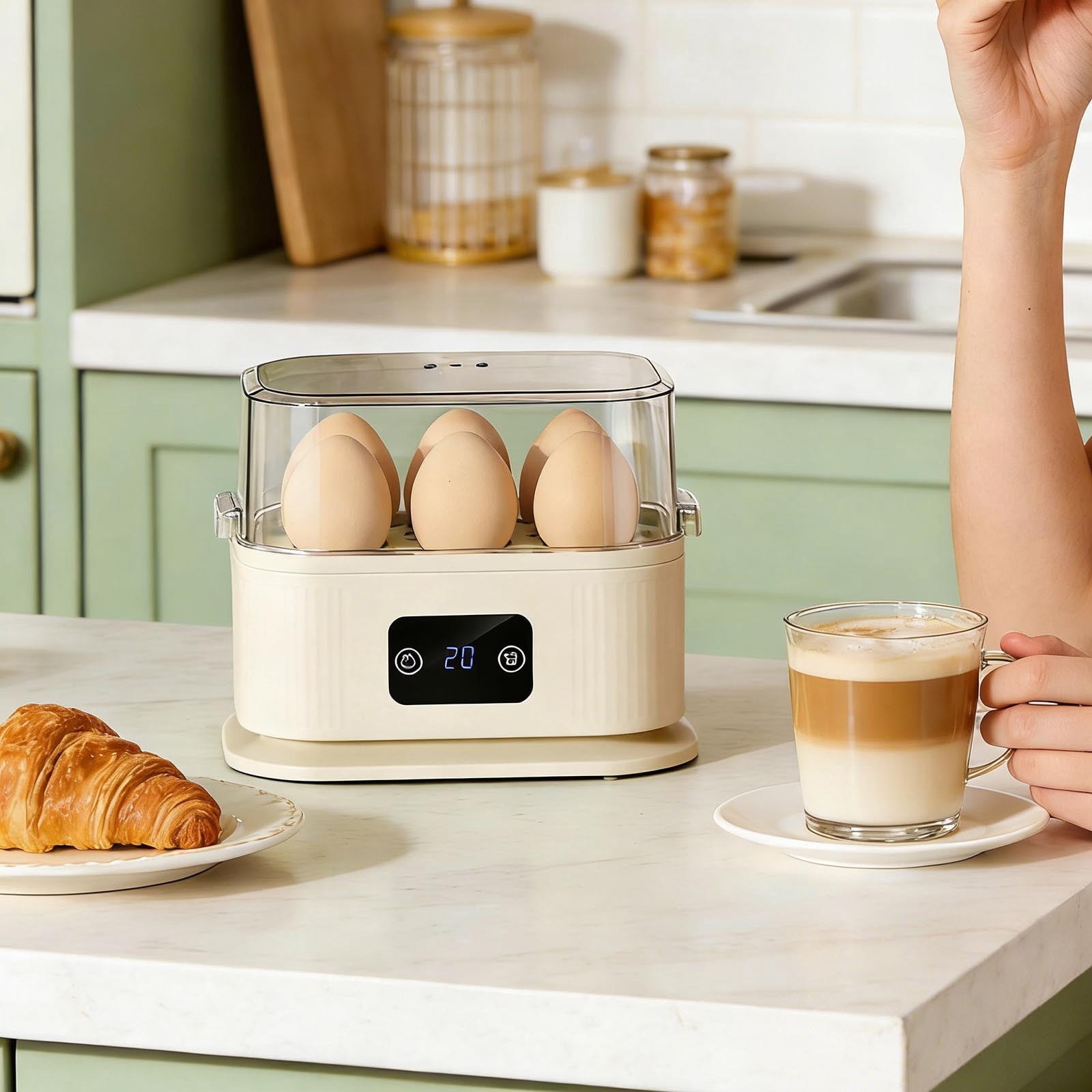 Premium Rapid Egg Cooker, 6 Egg Capacity, for Hard Boiled Eggs, Egg Cooker And Food Steamer With Auto Shut Off Compact Kitchen Appliance For Meals