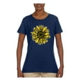 thumbnail image 2 of Wild Bobby, Artsy Cheetah Leopard Print Sunflower, Fashion, Women Graphic Tee, Navy, 2XL, 2 of 3