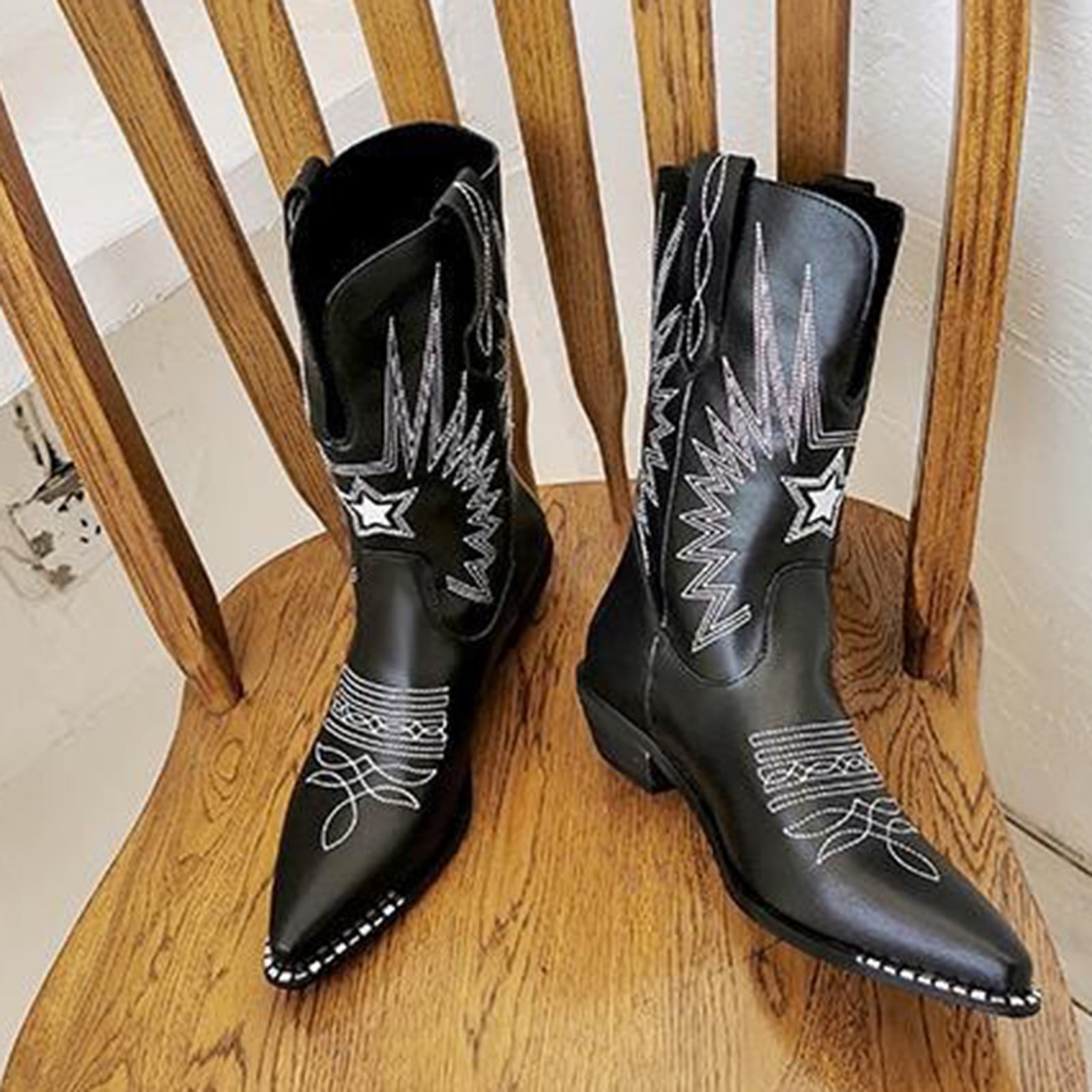 Bottes Cowboy Fille - Bottes Mi-Mollet à Lacets, Style Punk/Gothique | Taille 4 à 11 Ans, Confortables - 6