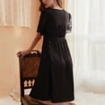 thumbnail image 5 of Defitshape Women's Satin Nightgown Summer Lace Flutter Short Sleeve Midi Pajama Dress Sexy Silky Sleep Shirt Deep V Neck Frilly Cutout Nighty Sleepwear Black 4-6, 5 of 5