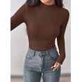 thumbnail image 4 of PRETTYGARDEN Women's Ribbed Mock Neck Long Sleeve Tops | Slim Fitted T-Shirts, Soft Stretch, Decorative Buttons, Going Out Work Casual Wear, Fall Outfits Layering Winter Clothes, 4 of 8