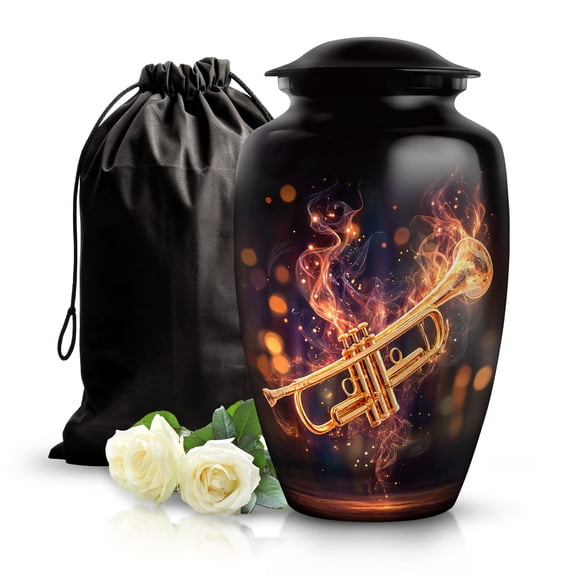 SABURIAL Trumpet Urn - Adult Urn For Mom & Dad Ash - Decorative Handmade Urns For Women Ashes - Funeral Burial Urns For Ash - 10 Inch - Large With Velvet Bag