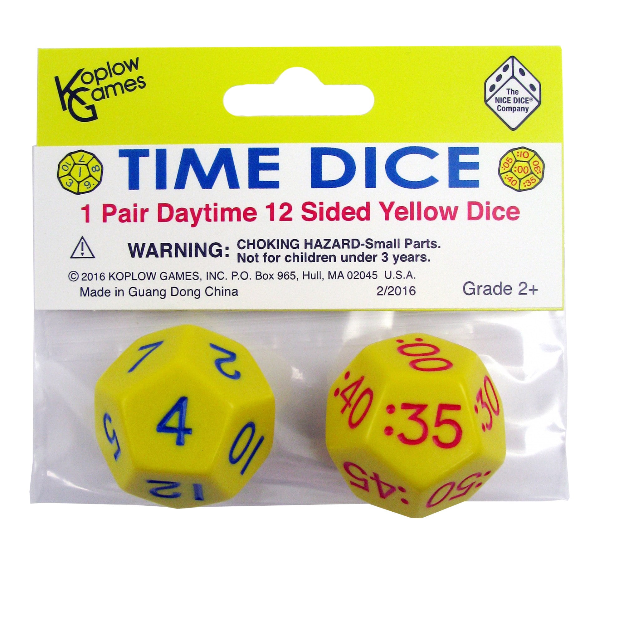 Koplow Games Time Dice, Yellow (AM), 6 Pair/12 Pieces