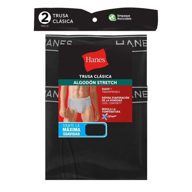 Trusa Hanes para Hombre, Algodón Stretch Negro Talla XG 2 Piezas