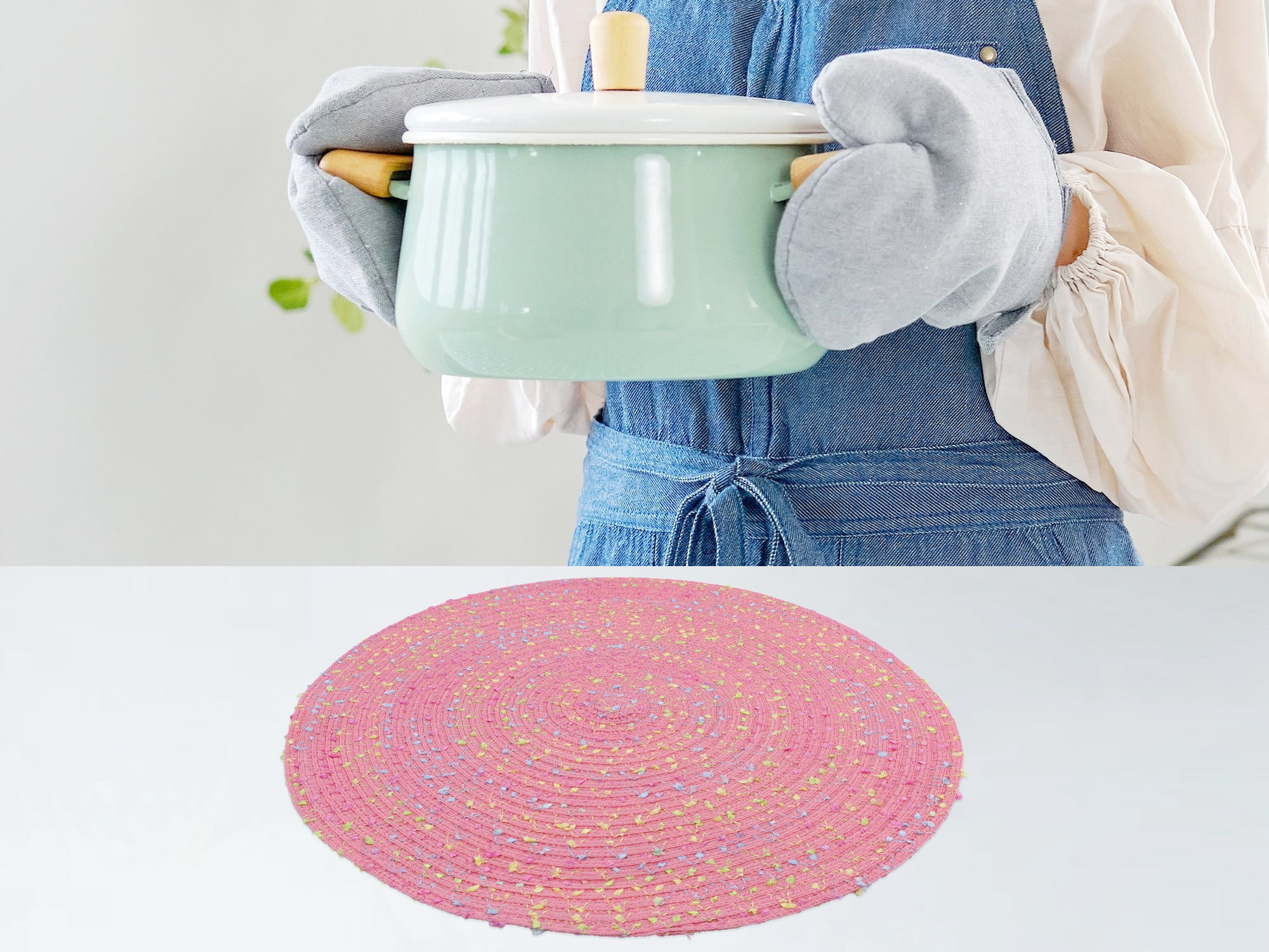 Unique Bargains Rustic Set of 6 Round Placemats for Dining Table Decor Pink
