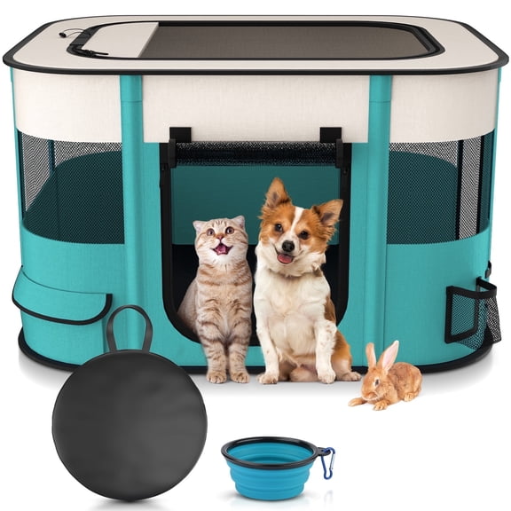 BEBANG Pet Playpen, Foldable Portable Dog Cat Playpens Exercise Kennel Tent, Removable Shade Cover,Indoor Outdoor Travel CampingUse(m)