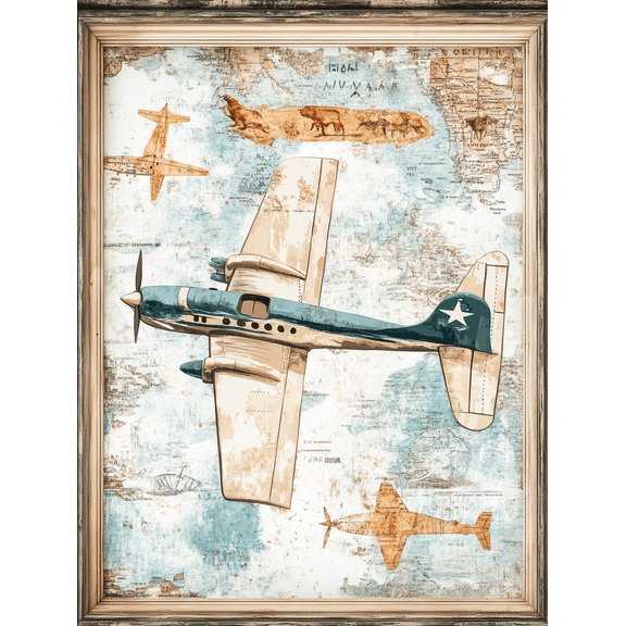 Vintage Airplane Canvas Wall Art, Suitable for Living Room, Bedroom, Office, Study, and Hallway Decoration.