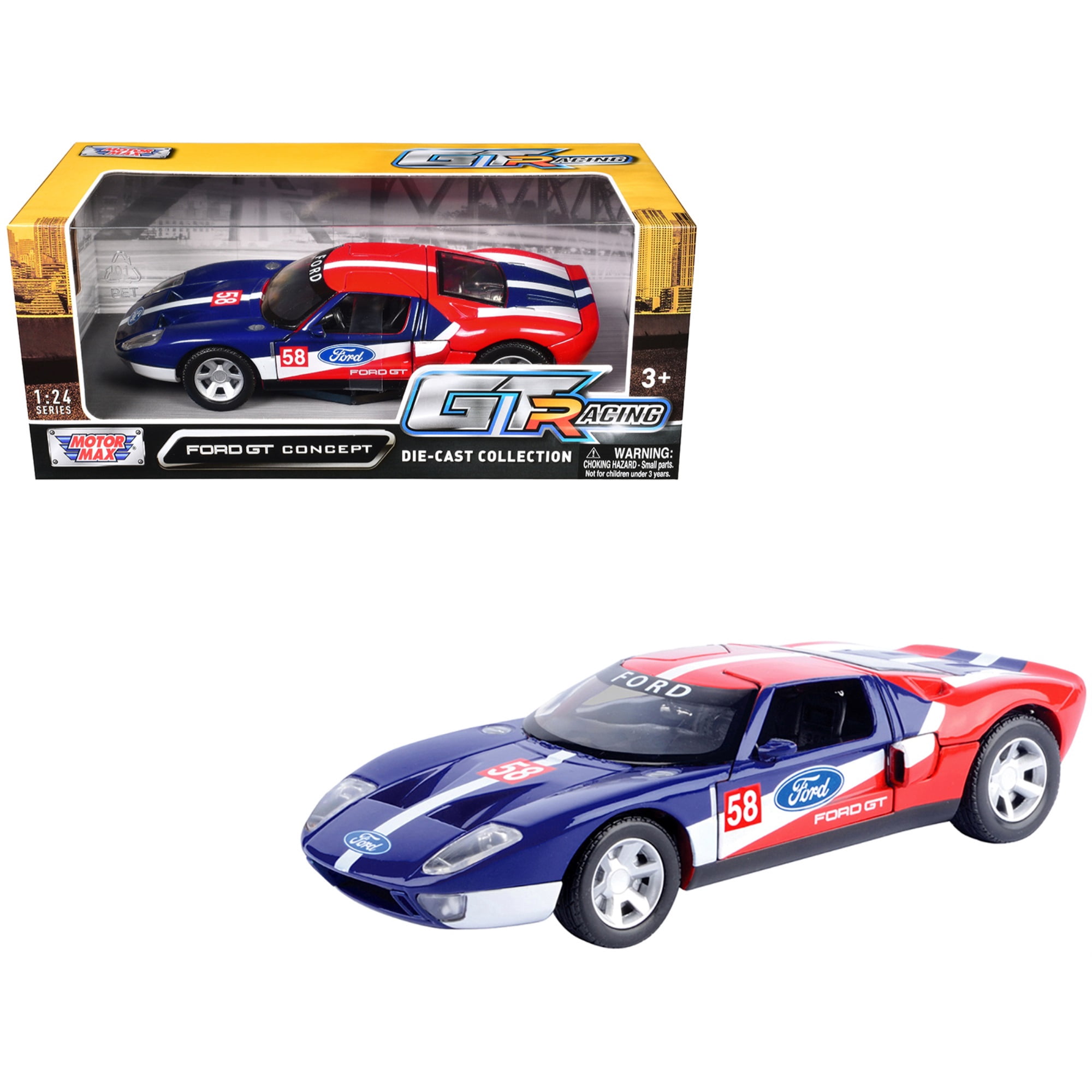 Motormax 73799 Ford GT Concept No.58 Blue & Red with White Stripes GT Racing Series 1-24 Diecast Model Car