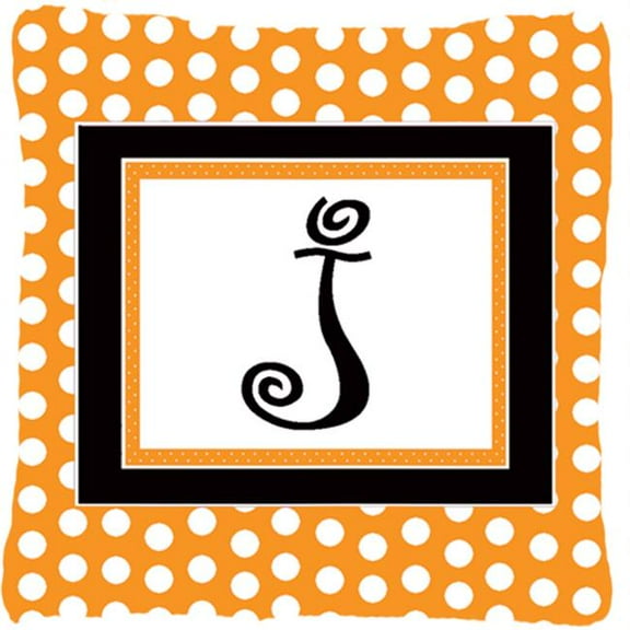 Carolines Treasures  Monogram Initial J Orange Polkadots Decorative Fabric Pillow