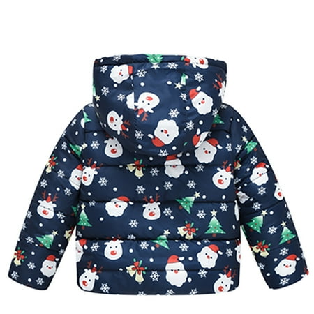 

EHTMSAK Children Girl Christmas Jackets Toddler Baby Pockets Zip Up Hooded Coat Fall Winter Long Sleeve Outerwear Blue 2Y-7Y 90