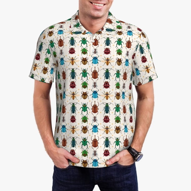Fotbe Cartoon Insects Camiseta Polo de Golf para Hombre con Estampado – Camisa Deportiva Transpirable con Cuello Abotonado-Large