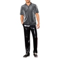 thumbnail image 2 of INSPIRE CHIC Glitter Polo Shirts for Men's Shiny Tops Short Sleeve Disco Metallic Polo S Silver, 2 of 5