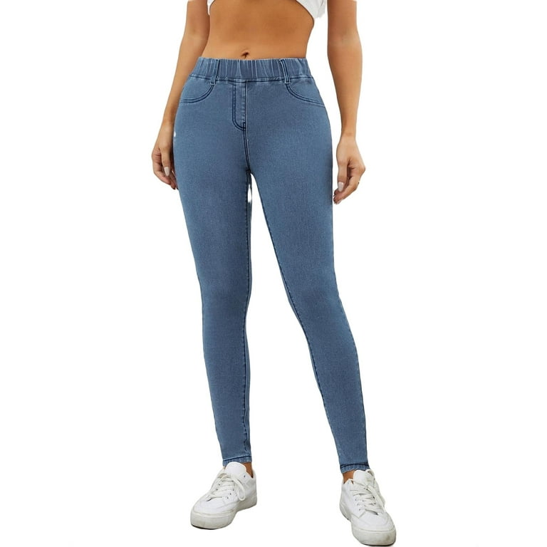 Women s Jeans High Waist Skinny Jeggings Light Wash M Walmart