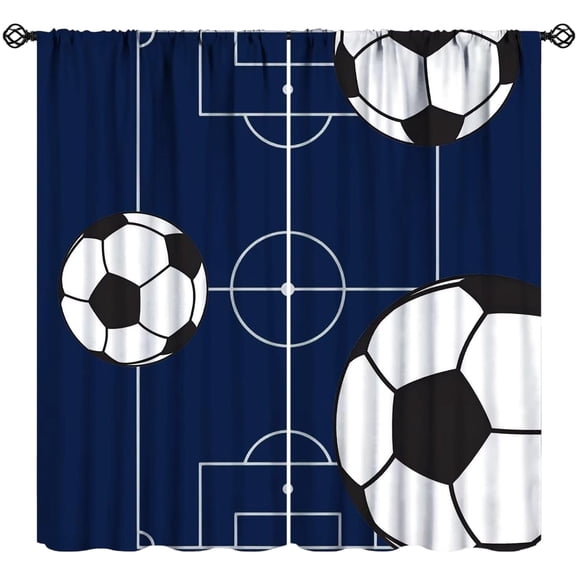 Soccer Black Blackout Curtains for Living Room, 45in Thermal Insulated Room Darkening Drapes, Noise Reducing Grommet Window Curtains for Bedroom Kitchen, 2 Panels