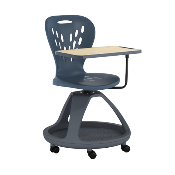 Pemberly Row 360 Degree Tablet Rotation Plastic Mobile Desk Chair in Gray