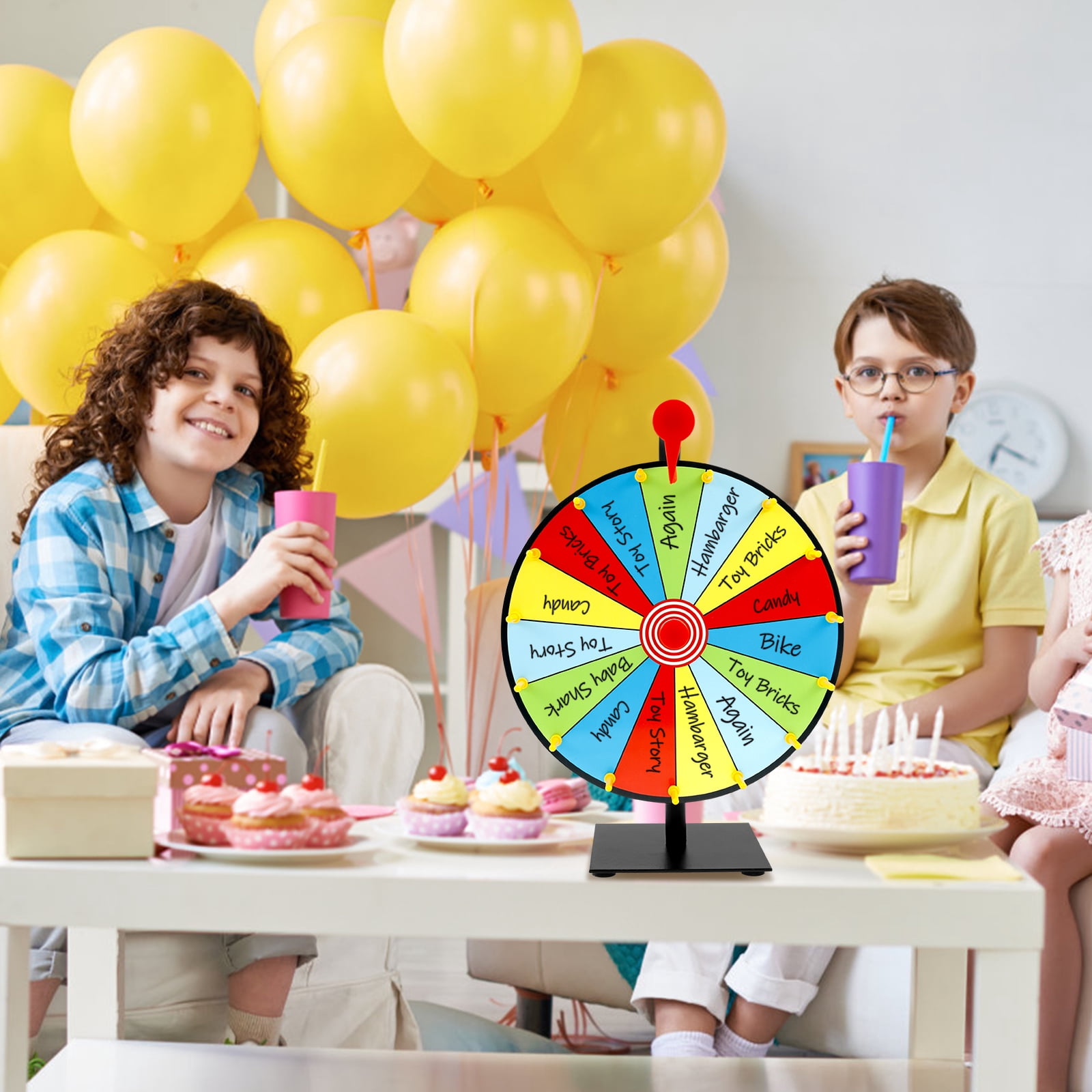 15 Grids Prize Wheel DIY Interactive Spin Wheel with Board Eraser and Pen Erasable Tabletop Roulette Spinner for Home Trade Show Carnival Party