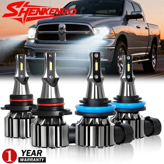 9005 H11 LED Headlight Bulbs Hi/Lo Beam Combo for 2009 2010 2011 2012 Dodge RAM 1500 2500 3500(With 4 Headlamps)6000K White