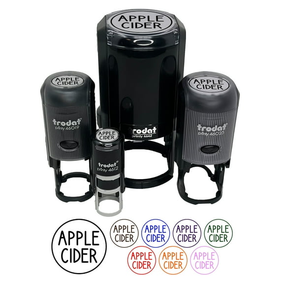 Apple Cider Flavor Scent Rounded Text Self-Inking Rubber Stamp Ink Stamper - Yellow Ink - Small 3/4 Inch