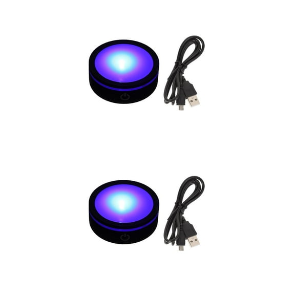 Hemoton 2pcs 3. 14In Roud LED Light Base USB Charing Color Changing Stand Display Plate for 3D Glass Type 1