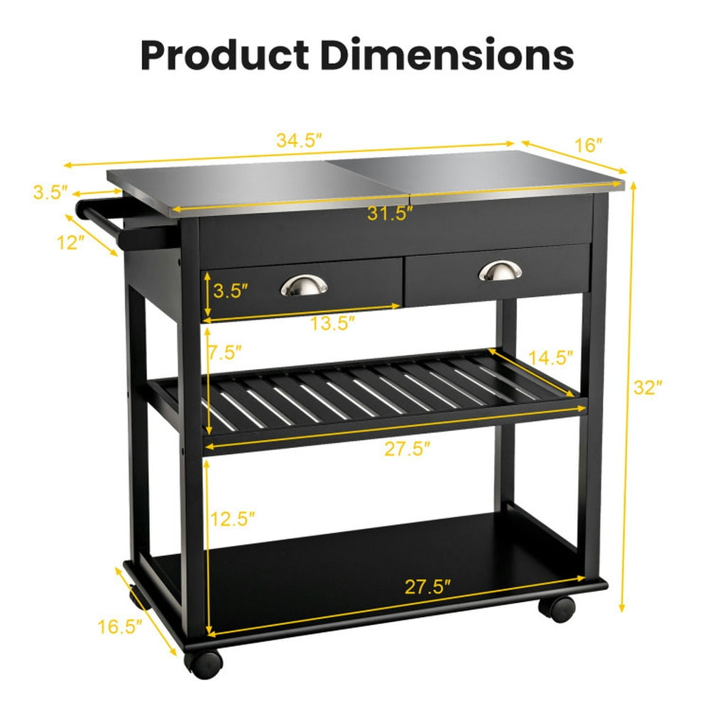 Finihen Rolling Cart, Kitchen Island Cart, Rolling Kitchen Island Trolley Cart with Drawers, for Kitchen, Dining Room, Black Finihen Rolling Cart, Kitchen Island Cart, Rolling Kitchen Island Trolley Cart with Drawers, for Kitchen, Dining Room, Black