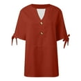 thumbnail image 5 of MIXUE Womens Summer Tops Summer Solid Color V Neck Button Short Sleeve Cold Shoulder Casual Tshirts Streetwear,Red,XL, 5 of 5