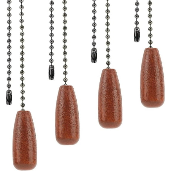 4Pcs Ceiling Fan Pull Chain Lighting Lamp Extender Walnut Wood Charm Pendant Boho Adjustable Decorative 12.6in Extension Connector Ball Bead Cord Replacement Hanging Ornaments Chocolate