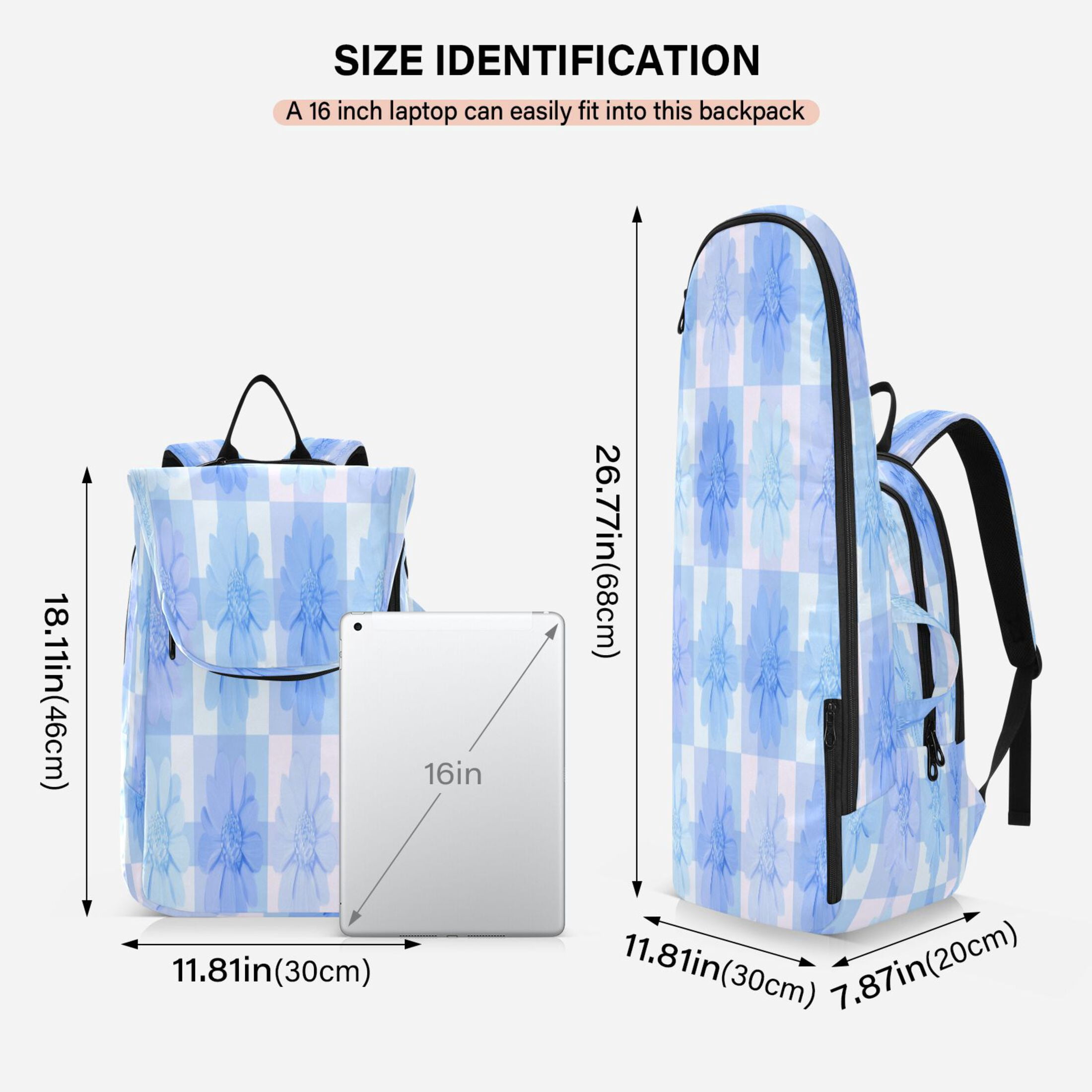 2 Racquet Holder Tennis Backpack Tennis Racket Covers Gym Bags Cute Blue Gingham Flowers