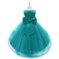 thumbnail image 5 of Girls Sleeveless Flower Girl Dress, Princess Party Gown with Sequin Waist and Tulle Flower Hem, Junior Bridesmaid Wedding Birthday Celebration Dress, Formal Wear for Ages 2-12 Years Mint Green 110, 5 of 8