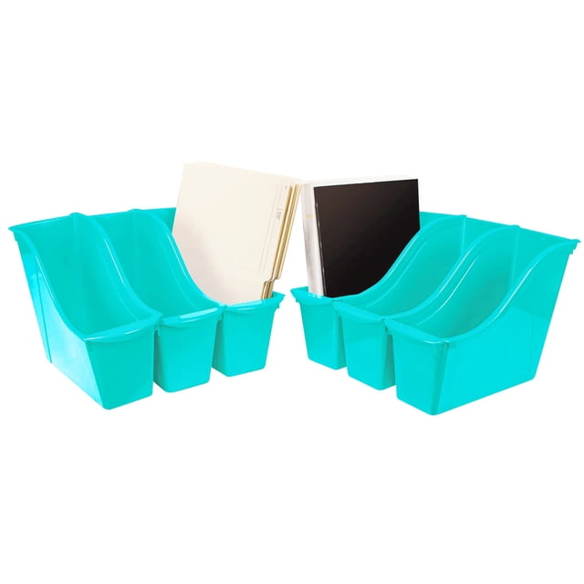 Organizador Pequeño de Plástico Storex para Libros, Color Verde Azulado, Paquete de 6