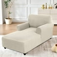 thumbnail image 3 of Chaise Lounge Cover - Stretch Jacquard Slipcover for Double Arm Chaises, Breathable Lattice Pattern Furniture Protector, Machine Washable Sofa Cover for Living Room/Bedroom (Nature), 3 of 8
