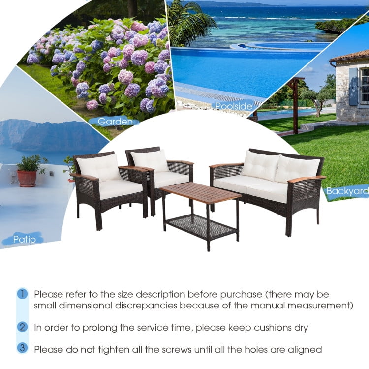 Aimee Lii 4 Pieces Patio Rattan Furniture Set with Acacia Wood Tabletop, Outdoor Patio Furniture Aimee Lii 4 Pieces Patio Rattan Furniture Set with Acacia Wood Tabletop, Outdoor Patio Furniture